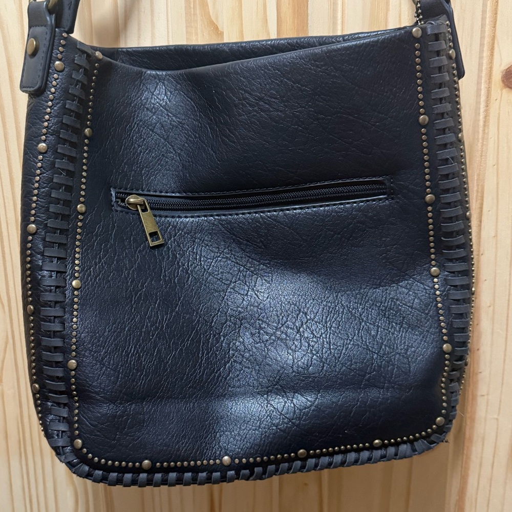 Western Black Leather Shoulder Bag- Ampere